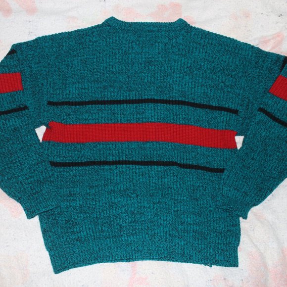 Vintage Sweater Graphix Men's Green Sweater Red and Black Stripes Size Large - Picture 5 of 11